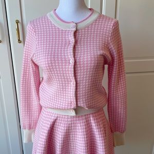 Adorable Pink Gingham Cardigan Sweater and skirt set!